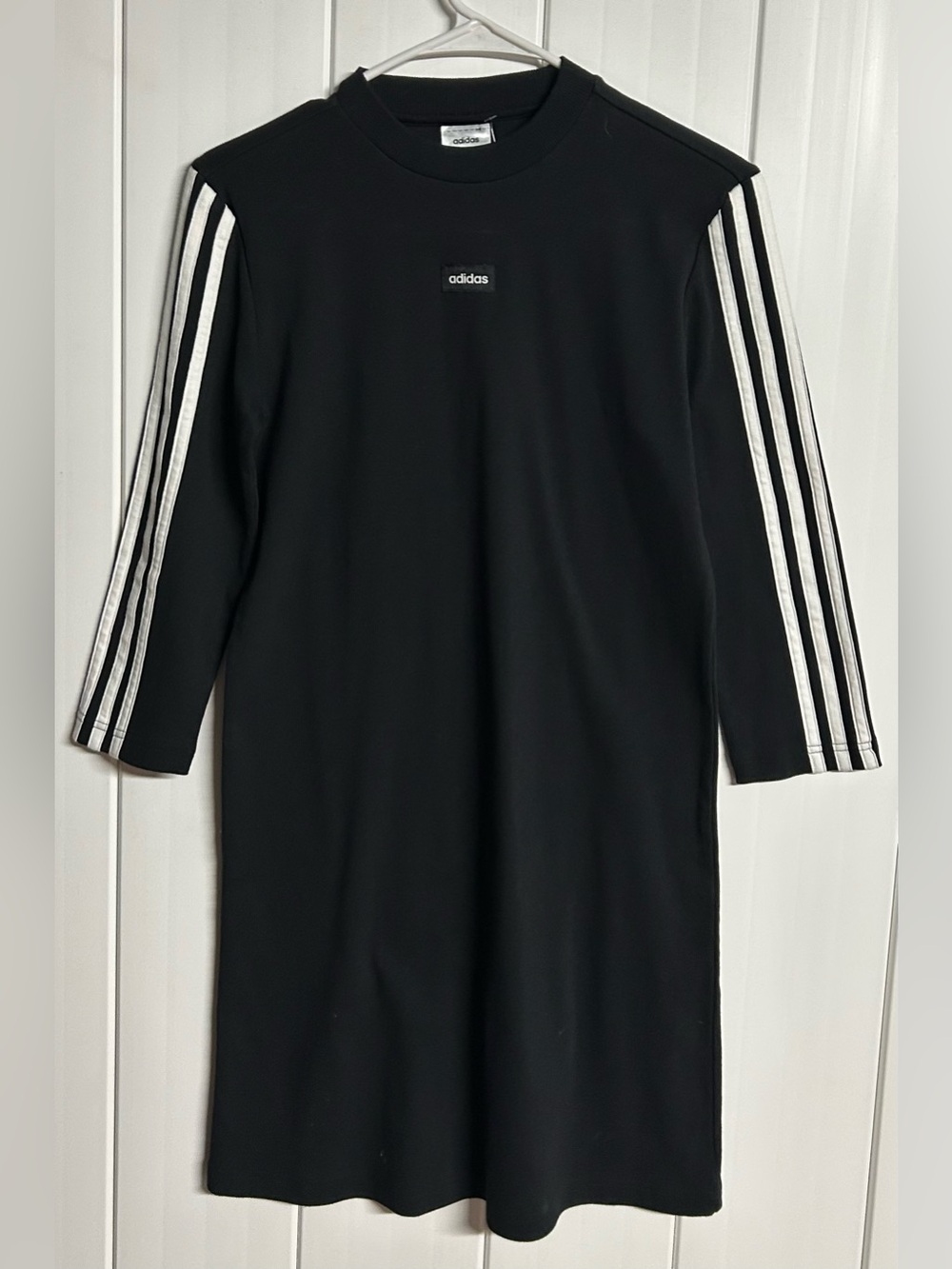 adidas Black Long-Sleeve Three-Stripe Crewneck Dress